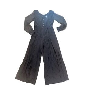 EXPO vintage Black Sheer Sleeve Button Front Wide Leg Jumpsuit Women's Size 4